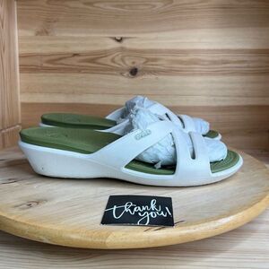 Crocs Green & Cream Slip On Comfort Sandal Shoes Womens Size 9